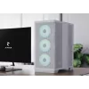 APNX PC Midi Tower C1-R-WT-v1 — balta, atbalsta ATX/Micro-ATX/Mini-ITX, 3x120 mm priekšējie ventilatori uzstādīti, 3x3,5 collu + 3x2,5 collu nodalījumi, USB 3.2 Gen1 x2