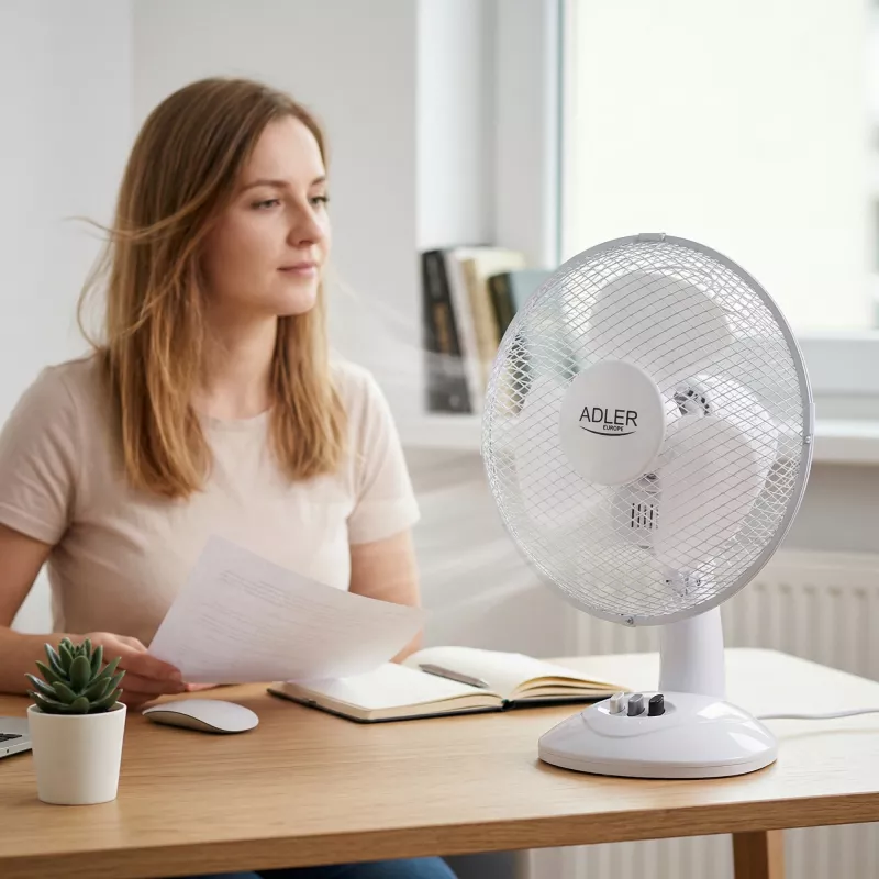 Adler | AD 7302 | Galda ventilators | Balts | Diametrs 23 cm | Ātrumu skaits 2 | Svārstīšanās | 60 W | Nē
