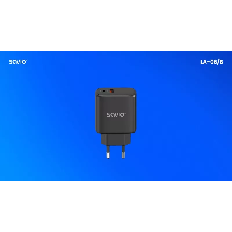 Āra lādētājs SAVIO LA-06/B USB Type-C 30W Power Delivery 1x USB-C melns, 5–20V, 3A/9V, 3A/5V, 3A/12V, 2.1A