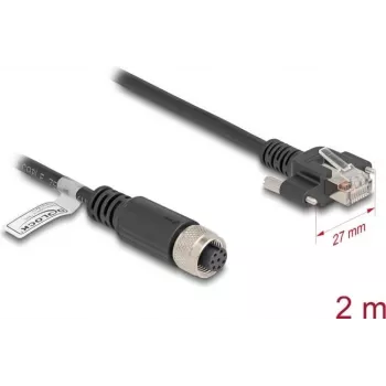 Tīkla kabelis DeLOCK M12 kabelis A-kodēts 8 kontaktu ligzda uz RJ45 spraudni Cat.5e 2 m melns