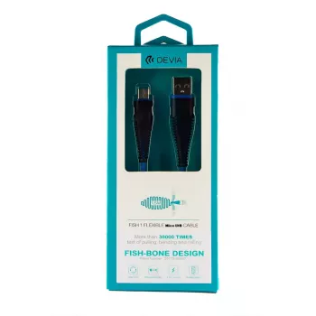 USB Micro-B kabelis Devia Fish 1 Series 5V 2.4A 1.5m Zils