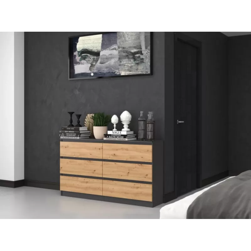 Kumode Top e Shop M6 140 ANT/ART, 6 atvilktnes, Antracīta ozols, 1380×750×400 mm