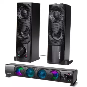 2-in-1 datora skaļruņu skaņas panelis ar RGB LED fona apgaismojumu, stereo, paredzēts spēlēm, USB, 2 x 3 W, AUX 3,5 mm