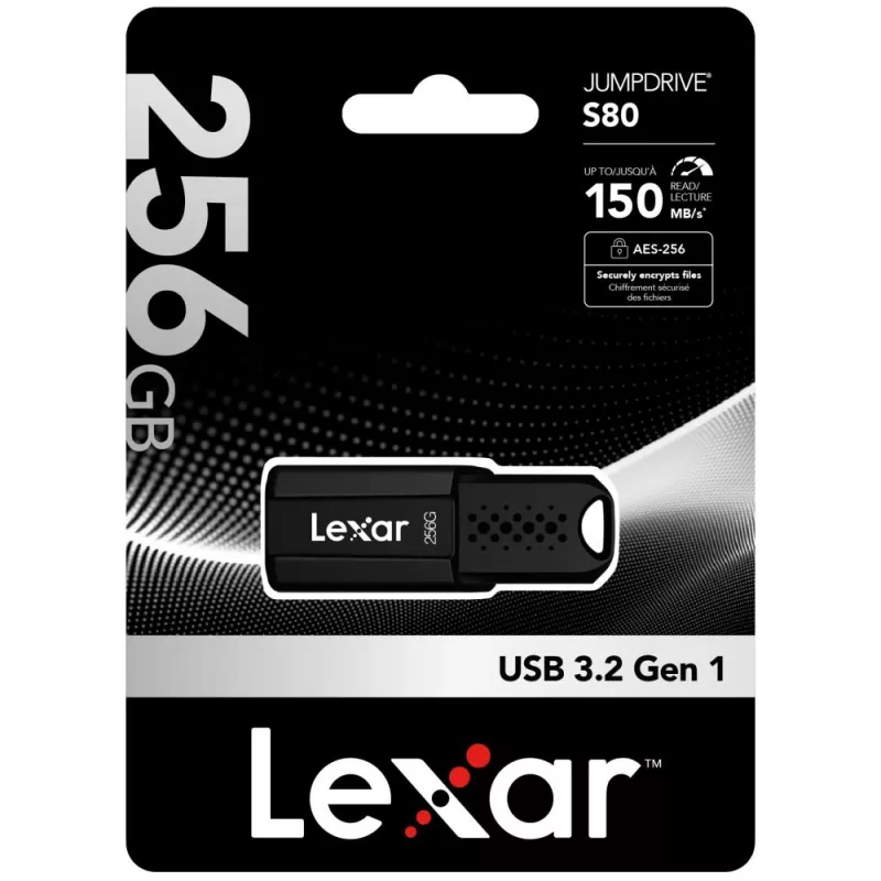 Lexar JumpDrive S80 USB zibatmiņa, 256 GB, USB Type-A, USB 3.2 Gen 1, melna, 20 g