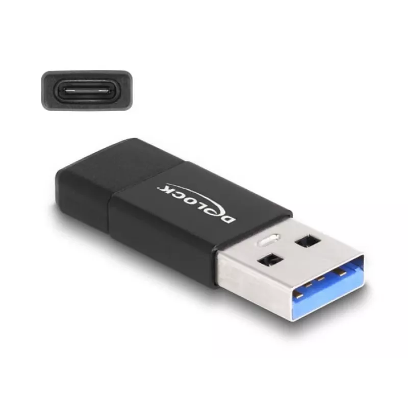 DeLOCK 60001 Kabeļu savienotāju adapteris USB A USB C melns