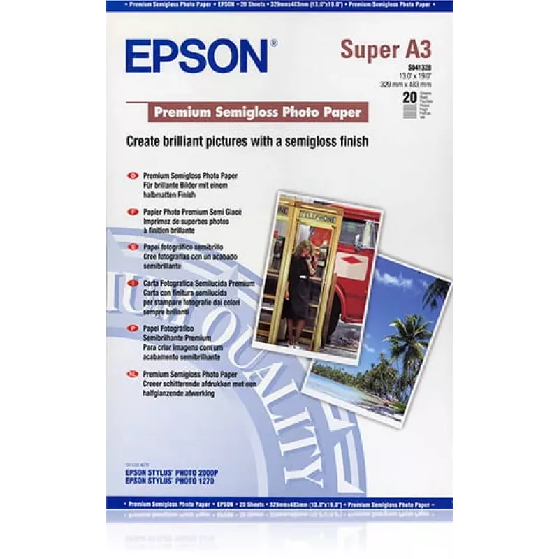 Epson Premium Semigloss Photo Paper, DIN A3+, 250g/m², 20 loksnes