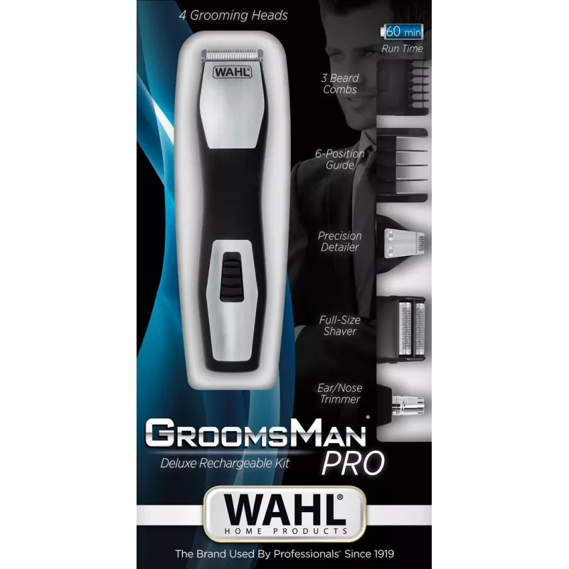 Trimmeris Wahl GroomsMan Pro ar bateriju, melns, nerūsējošais tērauds, 0.7 mm, 3 cm