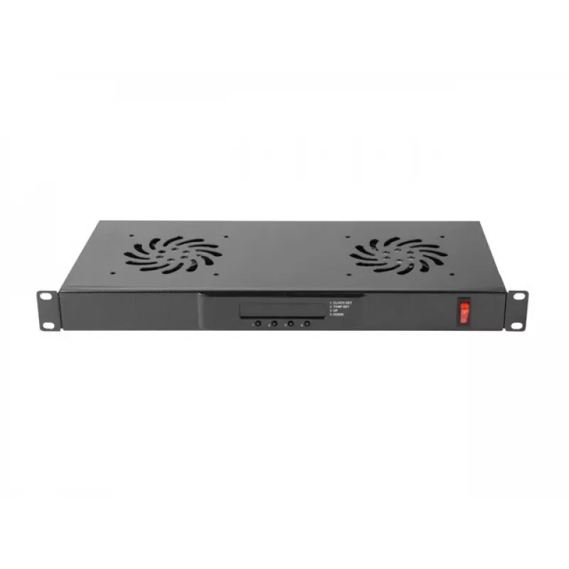 Ventilatora panelis LANBERG AK-1502-B, 1U statnē, 2 ventilatori, 230V, 38W, 483×44,5×192 mm, melns