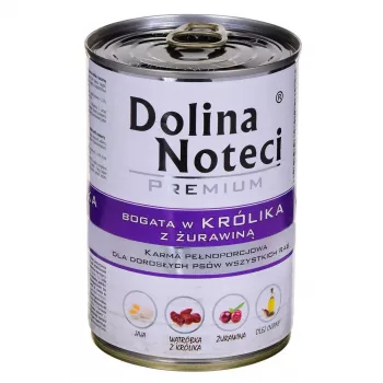 Mitrā suņu barība dolina noteci Premium Rich in rabbit and cranberry 400 g — pieauguši suņi, bez graudiem, bez lipekļa, 12% olbaltumvielu
