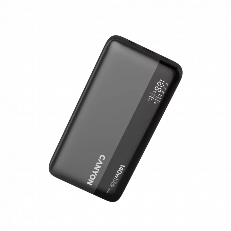 CANYON Power Bank PB-240, 25000mAh PD140W displeja jaudas banka, Izmērs 160,0x82x27 mm Svars 508±10 g, Tumši pelēka