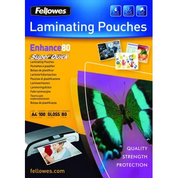 Fellowes SuperQuick A4 Glossy 80 Micron Laminating Pouch