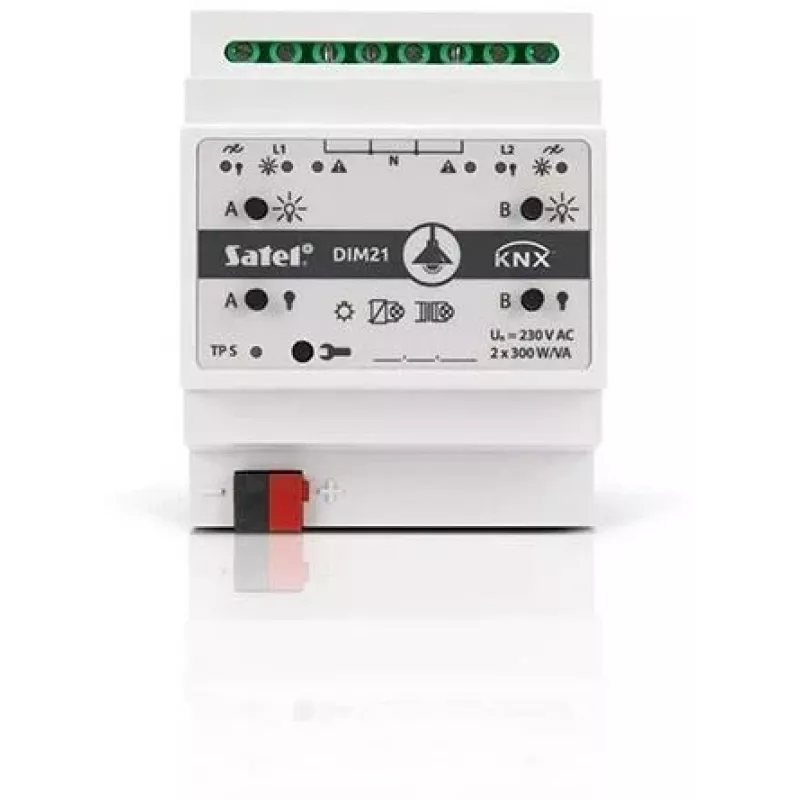 Satel KNX-DIM21 viedās mājas izpildmehānisms, montējams uz DIN sliedes, dimmera izpildmehānisms