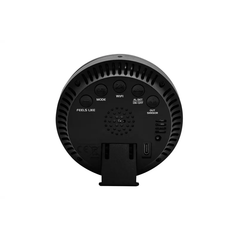 BLAUPUNKT WS35BK APP laika stacija — LCD displejs, temperatūra un mitrums, modinātājs, kalendārs, lietotnes savienojamība, 94×94×27 mm