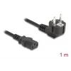 Strāvas vads DELOCK CEE 7/7 (E+F) uz IEC C13 90° leņķī, 1 m, H05VV-F 3x1.00 mm², melns