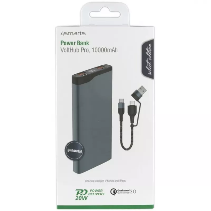 4Smarts ārējais akumulators VoltHub Pro 10000mAh 22,5W ar Quick Charge, PD gunmetal *Select Edition*
