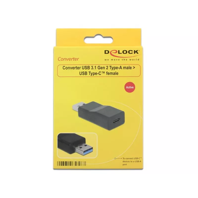 Savienotāju adapteris DeLOCK 65696 USB 3.1 Gen 2 Type-A uz Type-C, melns