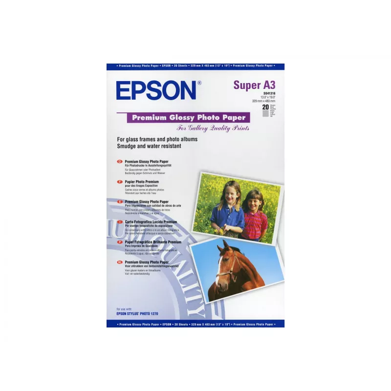 Epson Premium Glossy Photo Paper, DIN A3+, 250g/m², 20 loksnes