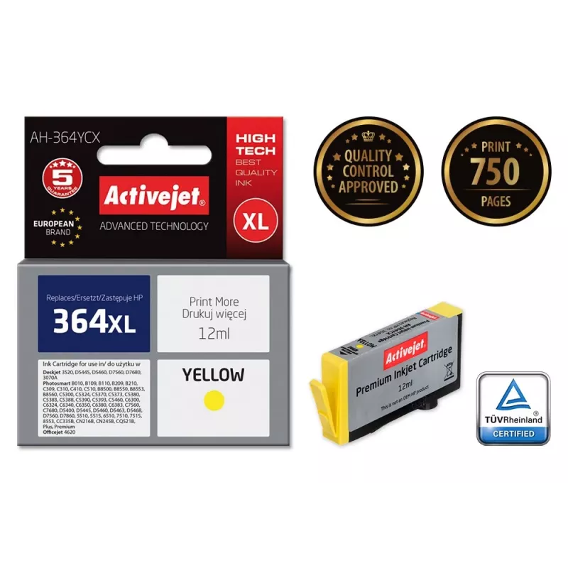 Activejet AH-364YCX Tinte (aizstāj HP 364XL CB325EE; Premium; 12 ml; dzeltena)