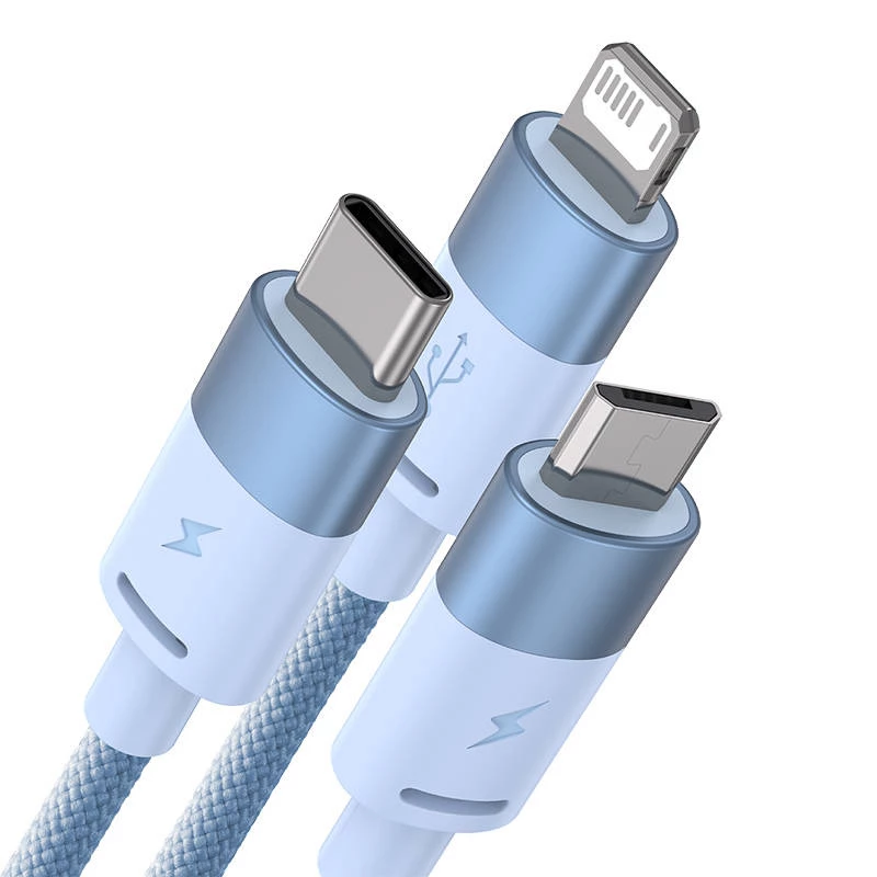 3in1 USB kabelis Baseus StarSpeed Series, USB-C + Micro + Lightning 3,5A, 1,2m (Zils)
