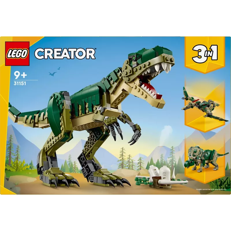 LEGO Creator 3-in-1 T.Rex būvējams modeļa komplekts, 626 gab., 150 mm augstums, vecums 9+