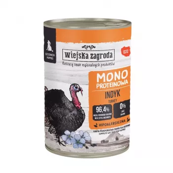 Slapja barība suņiem wiejskazagroda Puppies Monoprotein Turkey 400 g, bez lipekļa, junior, pilnvērtīga barība