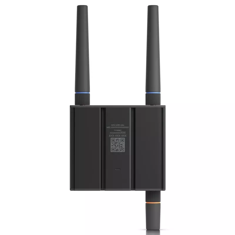 Mobilā tīkla maršrutētājs Ubiquiti UMR-Ultra — 4G LTE, NanoSIM, 2,4 GHz Wi‑Fi (802.11g), 2x RJ‑45, 3 ārējās SMA antenas, 5–30 V līdzstrāva