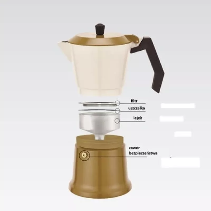 Alumīnija plīts virsmas moka katls Maestro MR-1657-3-BEIGE – 3 tasīšu espresso kafijas automāts, smilškrāsas