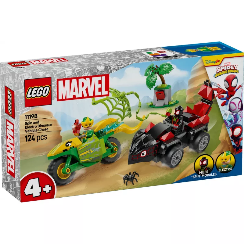 LEGO MARVEL 11198 Spin un Electro Dinozauru transportlīdzekļu vajāšana