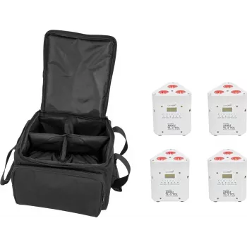 Apgaismojuma komplekts EUROLITE 4x AKKU TL-3 TCL balta ar mīksto somu, ar baterijām darbināmi TCL paneļi