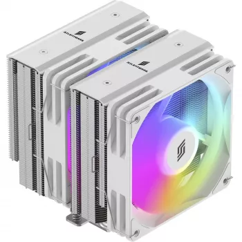 CPU dzesētājs Silentware Titan RGB balta, divtorņu gaisa dzesētājs, 265W TDP, 2×120mm PWM ARGB ventilatori