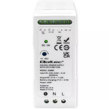 Qoltec 50885 Stabils DIN sliedes barošanas avots ar UPS funkciju | 40W