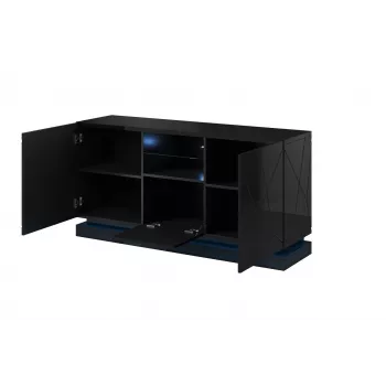 kumode QIU 2D1K 150x41.5x75 melns glancēts/melns glancēts