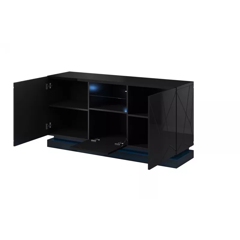 kumode QIU 2D1K 150x41.5x75 melns glancēts/melns glancēts