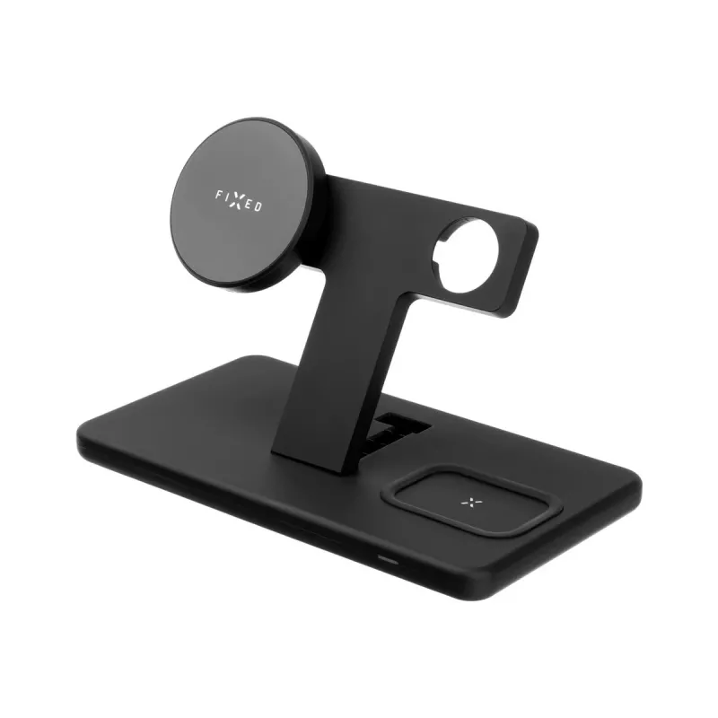 Fiksēts | MagPowerstation 3-in-1 bezvadu uzlādes statīvs ar MagSafe stiprinājumu | FIXMPOS-BK | Melns