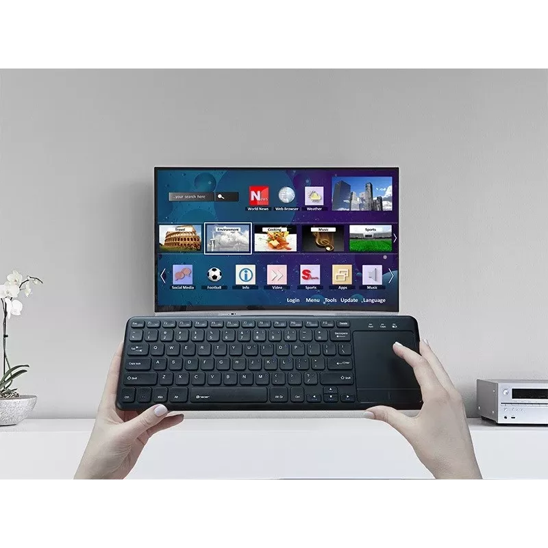 Bezvadu RF tastatūra TRACER TRAKLA46367 — Pilna izmēra, membrānas, skārienpaliktnis, 2,4 GHz, melna