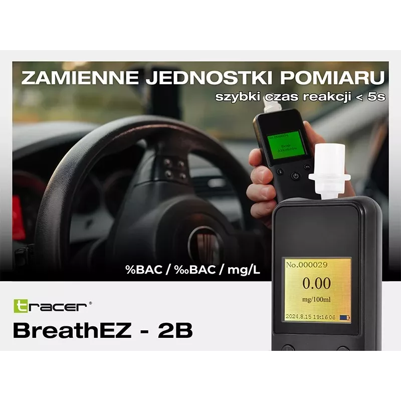 Tracer BreathEZ-2B pusvadītāju alkometrs, melns