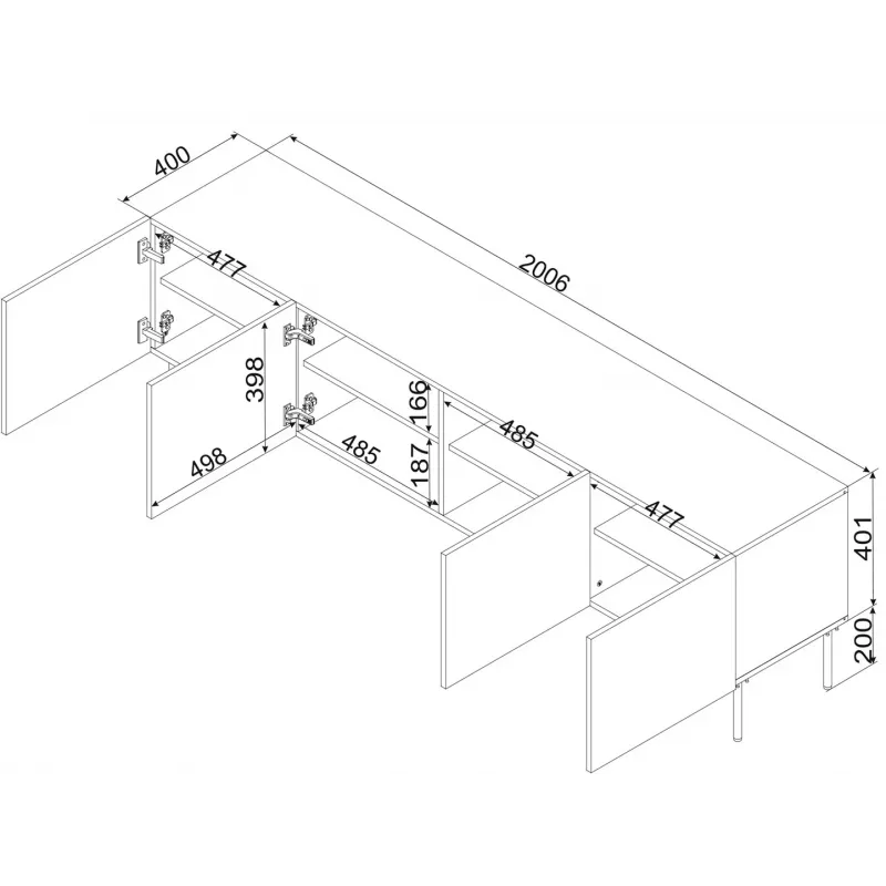 4D RTV skapis PALAZZO BIS 201x40x60 balts matēts