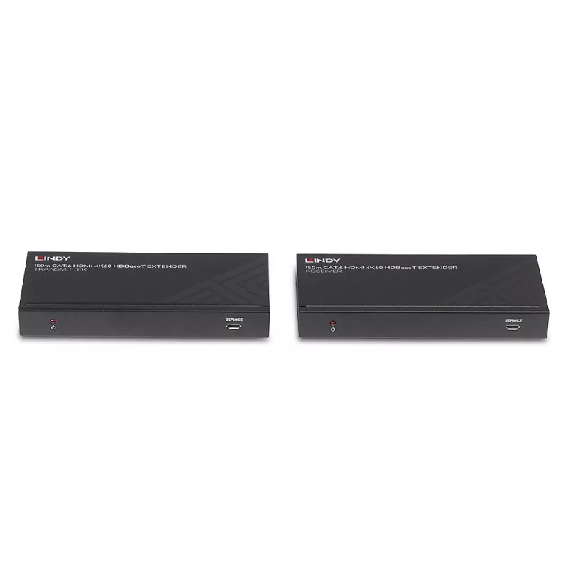 Lindy 150m Cat.6 HDMI 4K60, IR un RS-232 HDBaseT pagarinātājs, 3840 x 2160 pikseļi, AV raidītājs un uztvērējs, 150 m, vadu, melns, HDCP