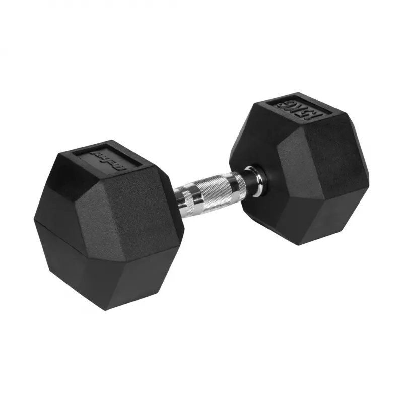 Hantele Rebel Active Hex ar gumijas pārklājumu 15 kg — atsevišķa sešstūra hantele ar kompaktu rokturi