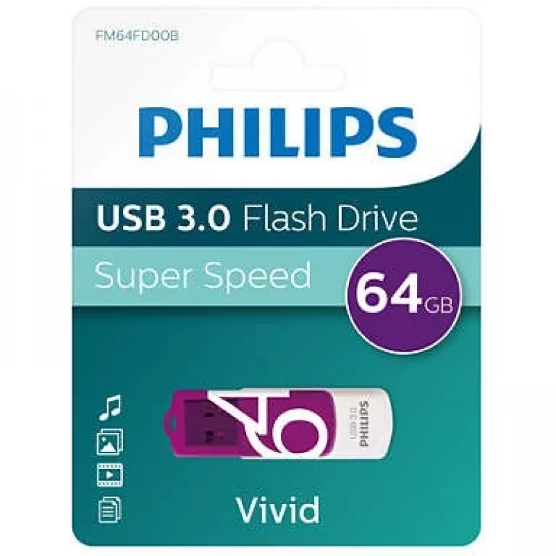 Philips FM64FD00B USB zibatmiņa 64 GB USB Type-A 3.2 Gen 1 (3.1 Gen 1) violeta, balta