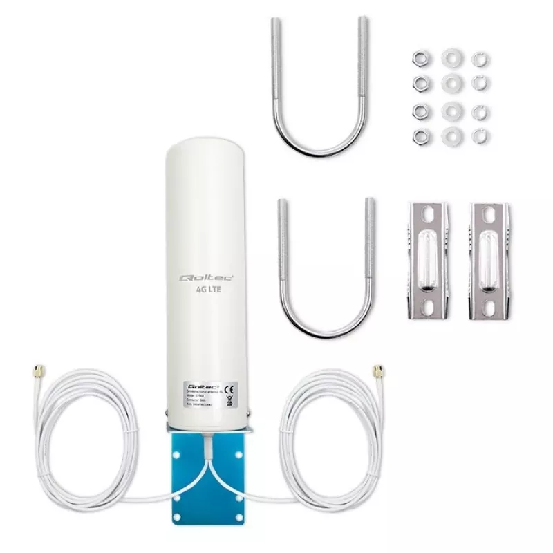 Āra visvirzienu 4G LTE antena QOLTEC 57044, 5 dBi, 600–2700 MHz, 50 W, 50 Ω, balta vara korpuss