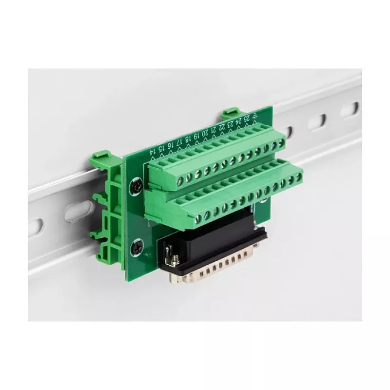 DeLOCK D-Sub 25 kontaktu vīrišķais uz spaiļu bloku DIN sliedei 51mm x 86mm x 30mm