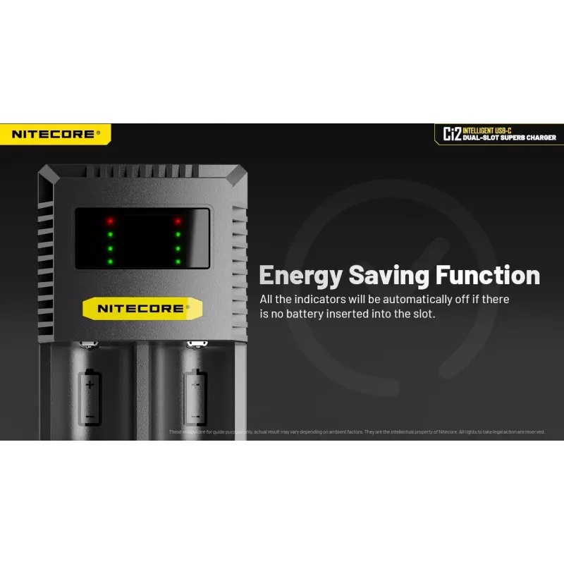 Baterijas lādētājs Nitecore Ci12 Universāls USB lādētājs Li‑Ion, NiCd, NiMH, 3A ieeja 5/9/12V, plastmasas korpuss