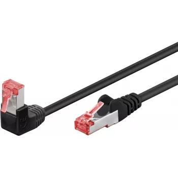 Goobay CAT 6 komutācijas kabelis ar vienu 90° leņķa savienotāju, S/FTP (PiMF), melns, 10 m – aizbīdnis augšpusē, LSZH bez halogēna, varš (51547)