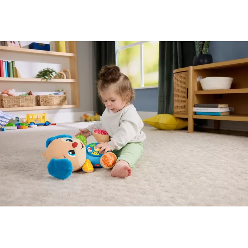 Interaktīva mācību rotaļlieta MATTEL Fisher-Price Learn & Laugh Puppy JFD27 — gaismas, skaņas, pogas agrīnai mācībām