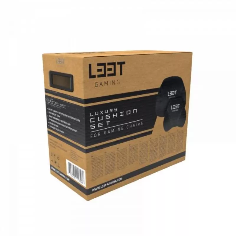 L33T Gaming 160382 Luksusa spēļu krēsla spilvenu komplekts, atmiņas putas, samts, īpaši mīksts, melns