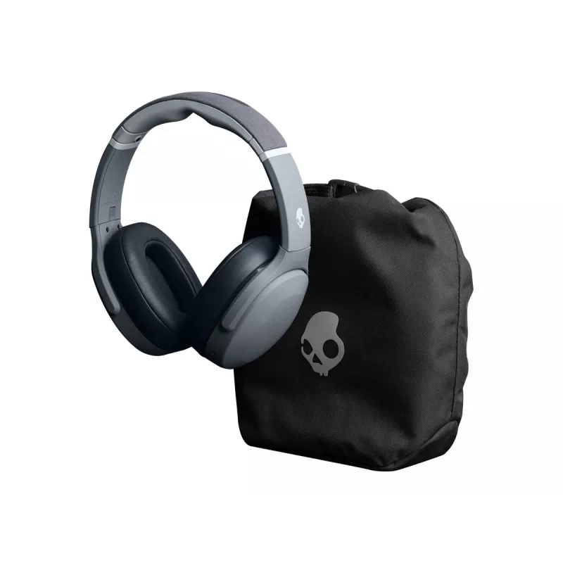 Austiņas Skullcandy Crusher Evo — vadu un Bluetooth, pelēkas, 40 h atskaņošana, USB-C, AUX, salokāmas