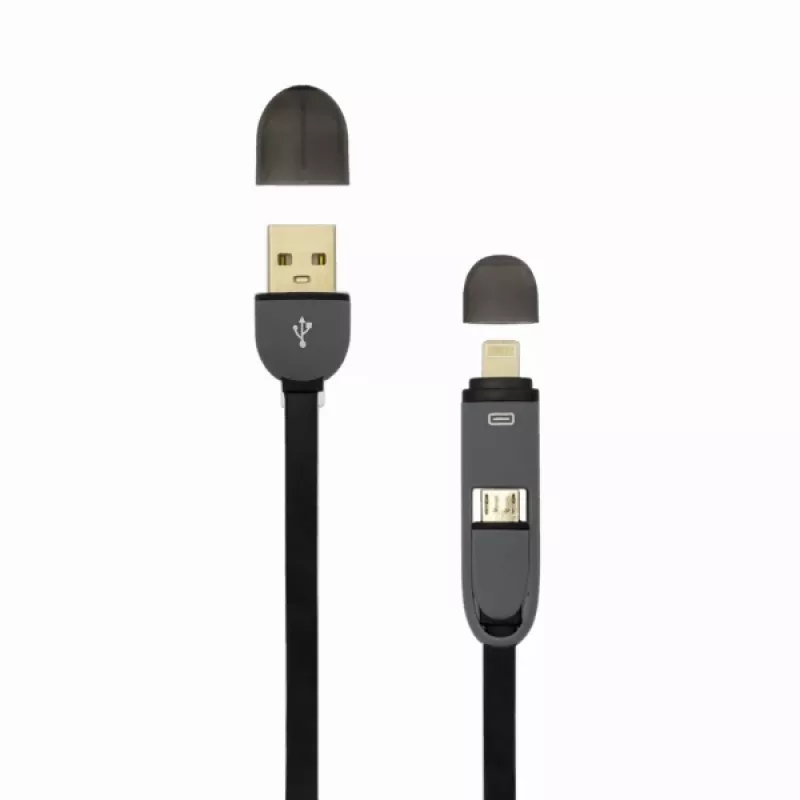 USB A spraudnis uz Micro USB + 8 kontaktu iPh vīrišķais kabelis SBOX 1m Melns