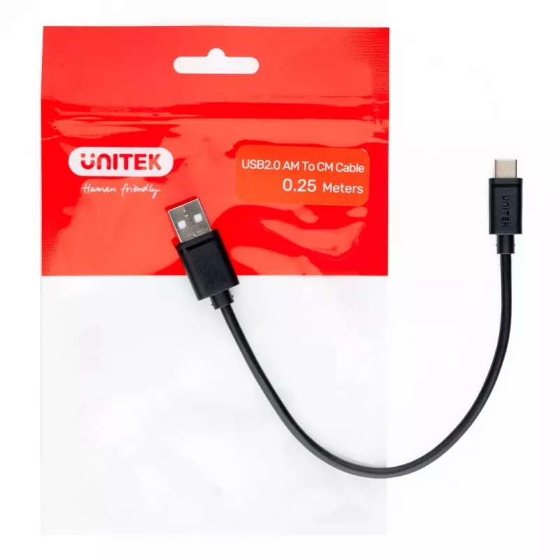UNITEK USB KABELIS USB-A — USB-C 25CM, Y-C480BK
