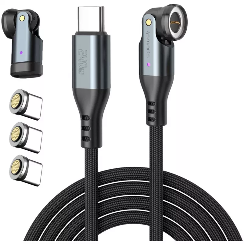 USB-C kabelis 4smarts GravityCord 240W 1,8 m – USB-C uz USB-C augstas jaudas uzlādei un datiem